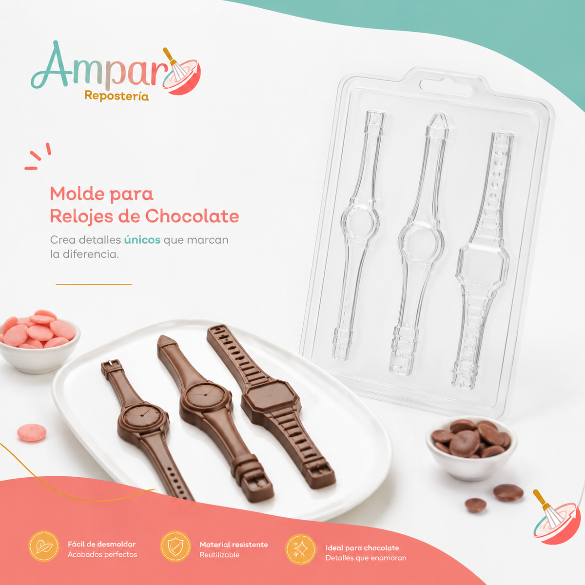 Molde Acetato Paleta Reloj Chocolate – 3 Cavidades | Repostería y Chocolatería