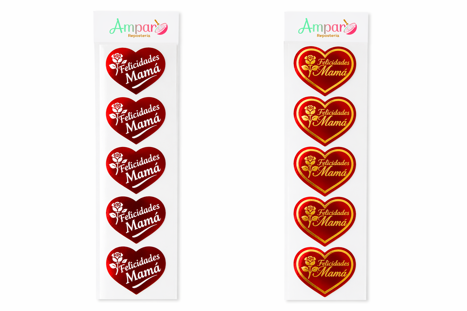 Sticker “Feliz Día Mamá” – Corazón Rojo (Pack 100 unidades)