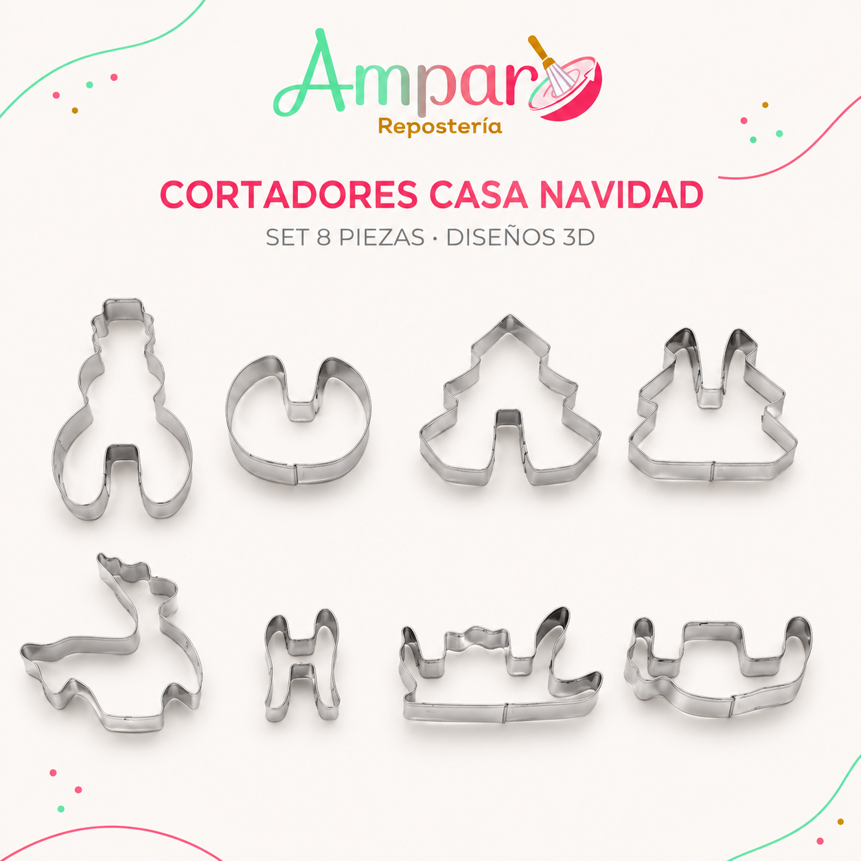 Cortador de galletas navidad 3D 8 piezas
