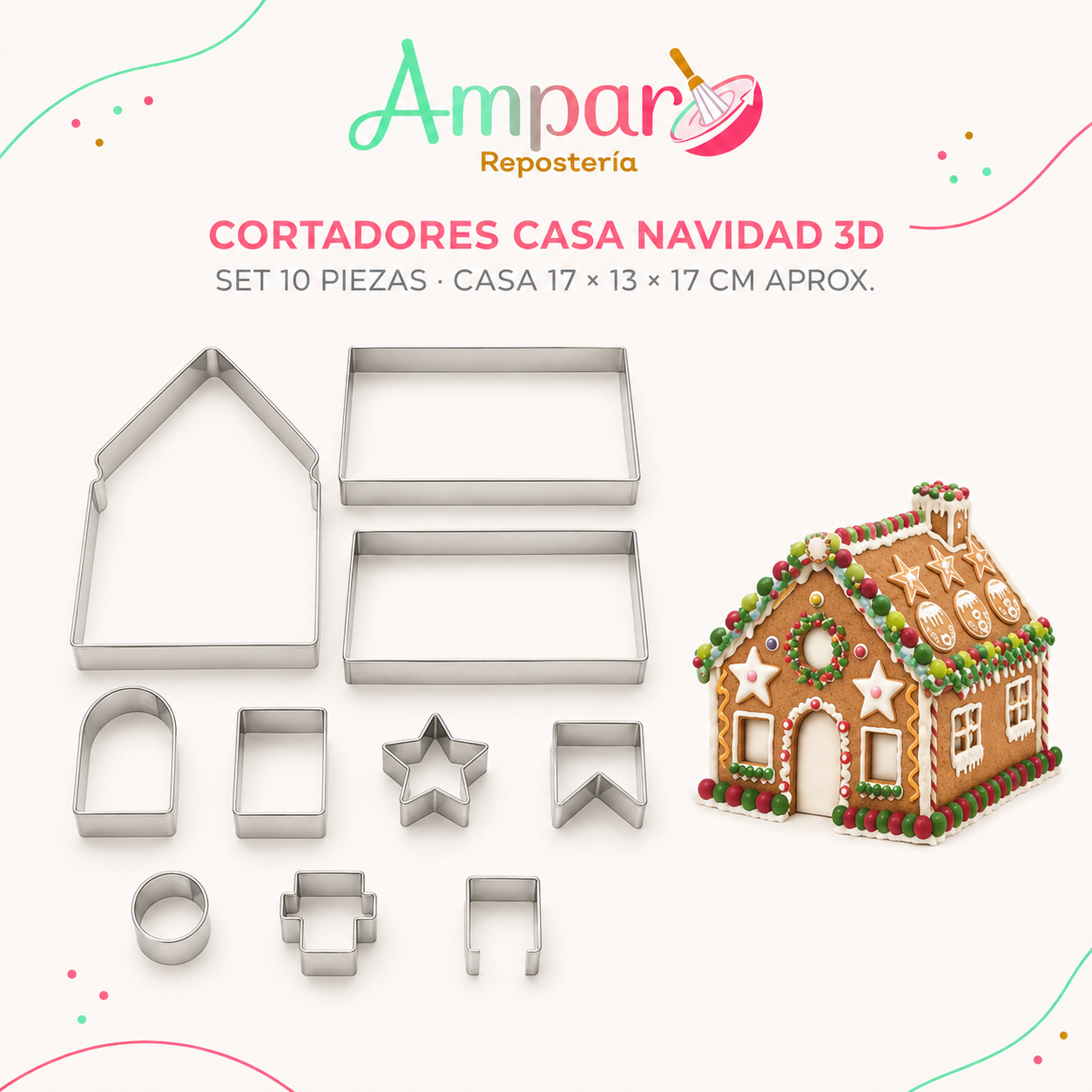 Cortador galletas casa navidad 3D 10 Piezas