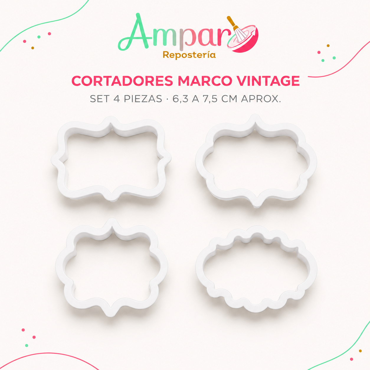 Cortador galletas marco placa vintage 4 piezas