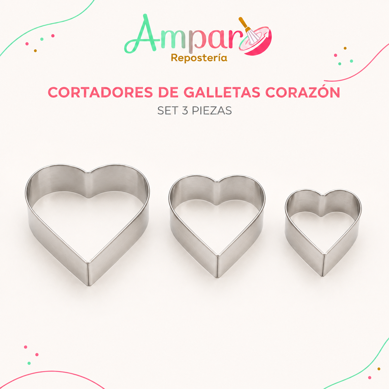 Cortador Galletas Corazon 3 piezas
