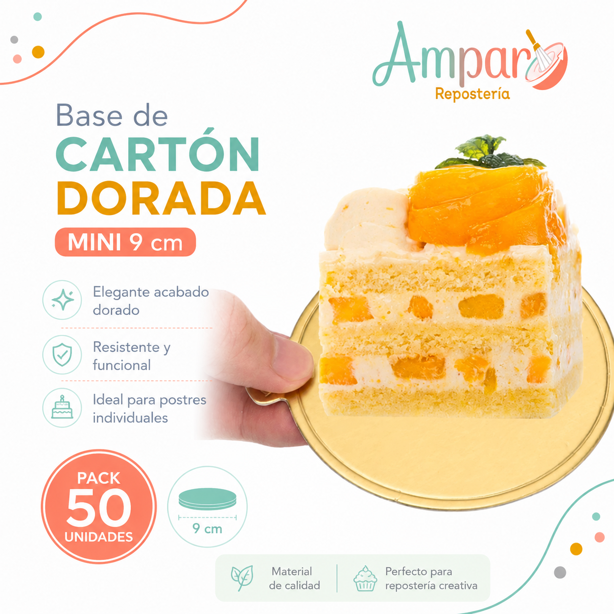 Base de Cartón Dorada Mini 9 cm – Pack 50 Unidades | Repostería y Postres