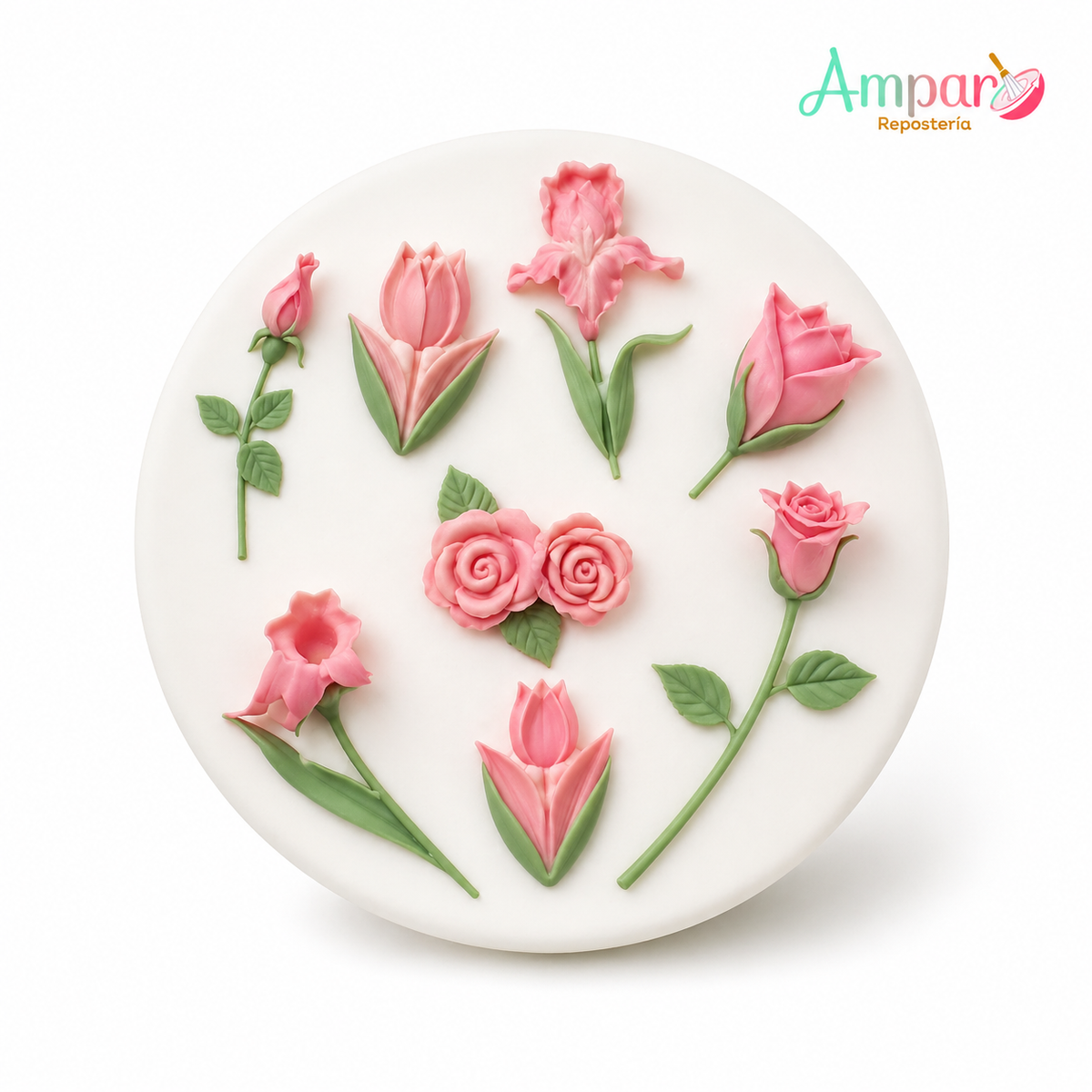 Molde Silicona de Flores Rosa Botón con Tallo
