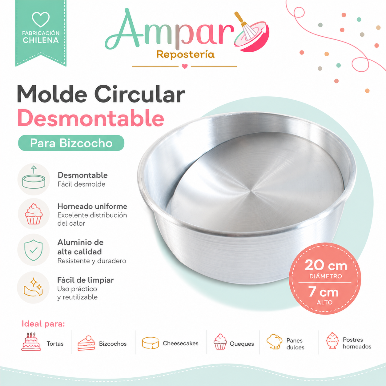 Molde Circular Desmontable Para Bizcocho 20*7 cm