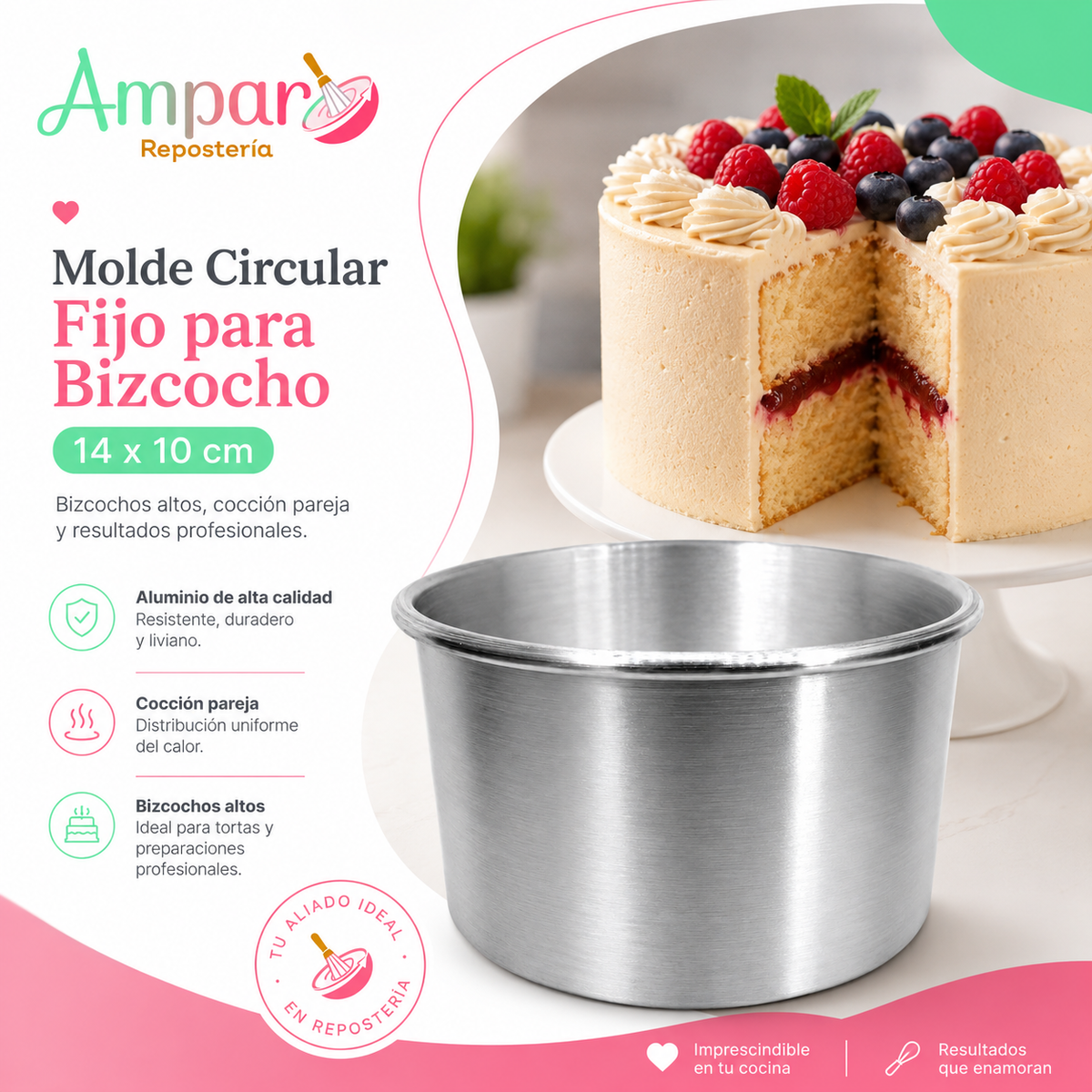 Molde Circular Fijo para Bizcocho  14*10 cm