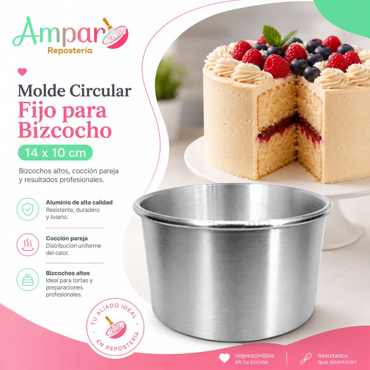 Molde Circular Fijo para Bizcocho  14*10 cm