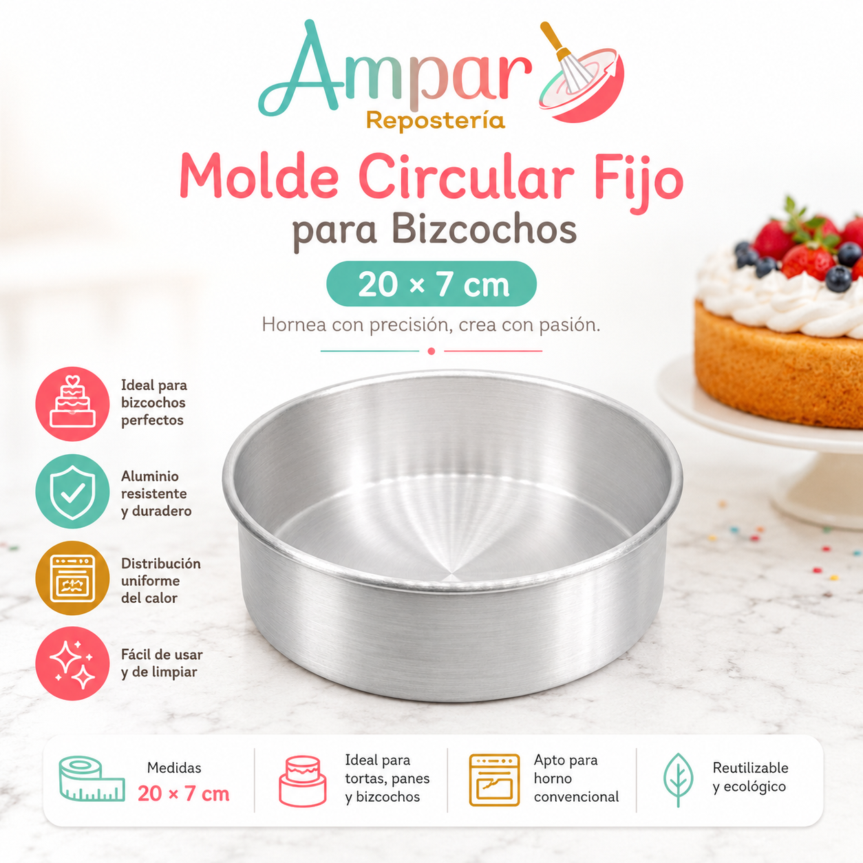 Molde Circular Fijo para Bizcochos 20×7 cm | Aluminio Repostería Profesional