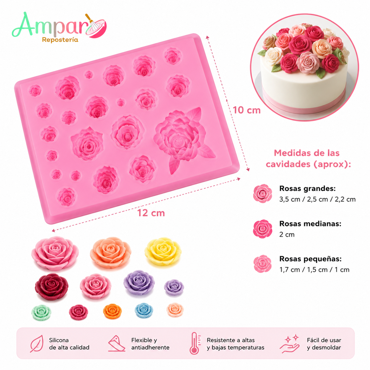 Molde de Silicona Rosas – 15 Cavidades | Decoración para Repostería