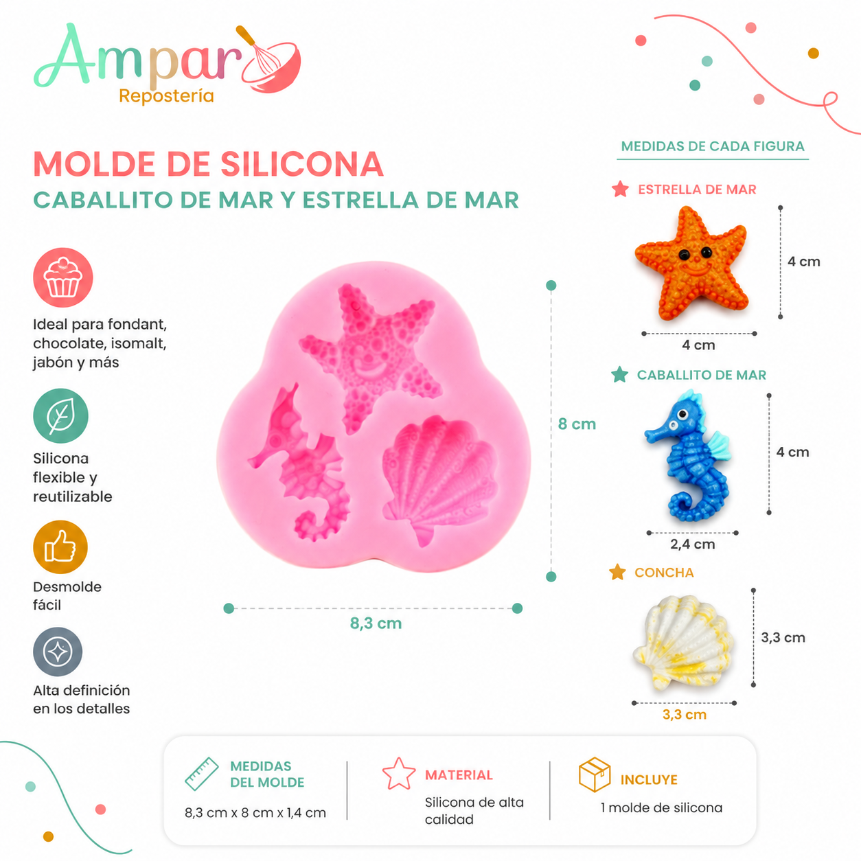 Molde de Silicona Caballito de Mar y Estrella de Mar