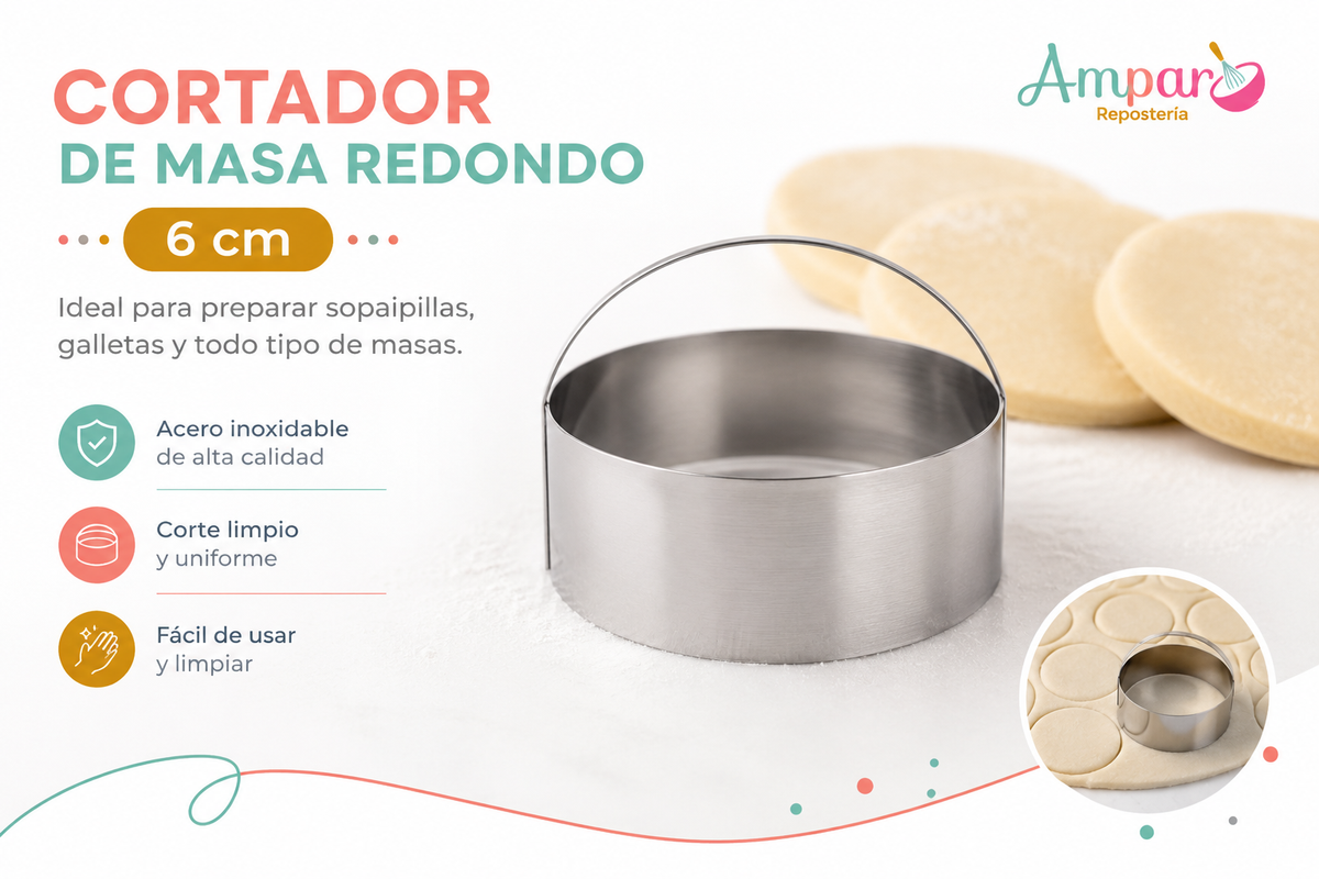 Cortador Masa Redondo 6 cm Acero Inoxidable para Sopaipillas y Repostería