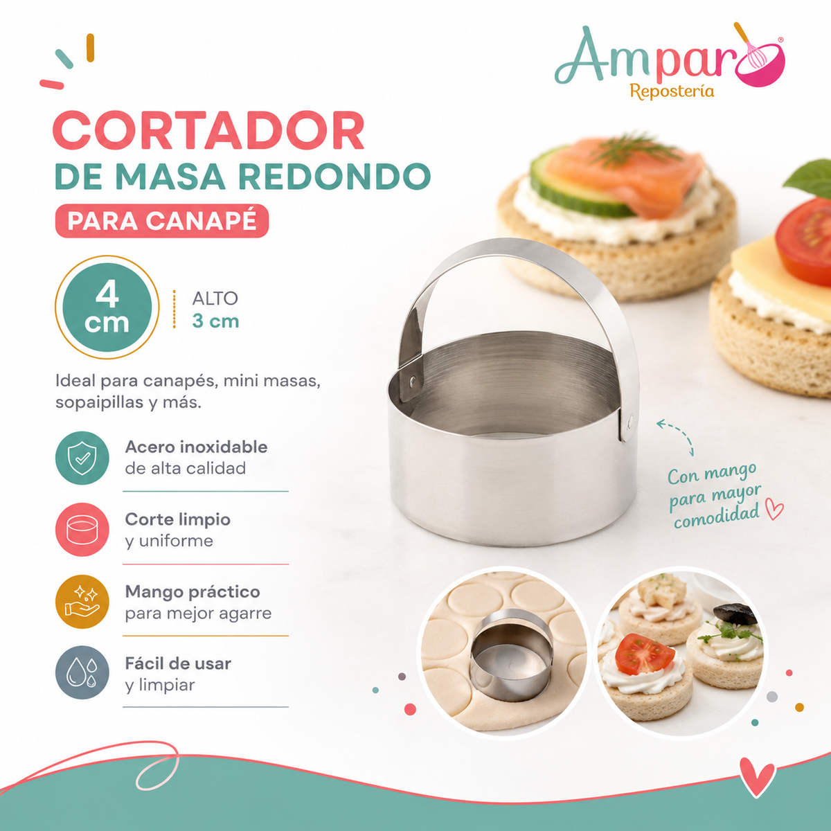 Cortador Masa redondo 4 cm canape
