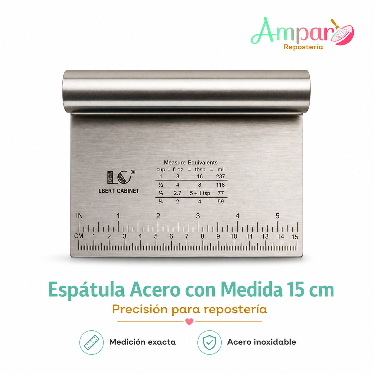 Espátula con Regla 15 cm Acero Inoxidable para Repostería y Cocina