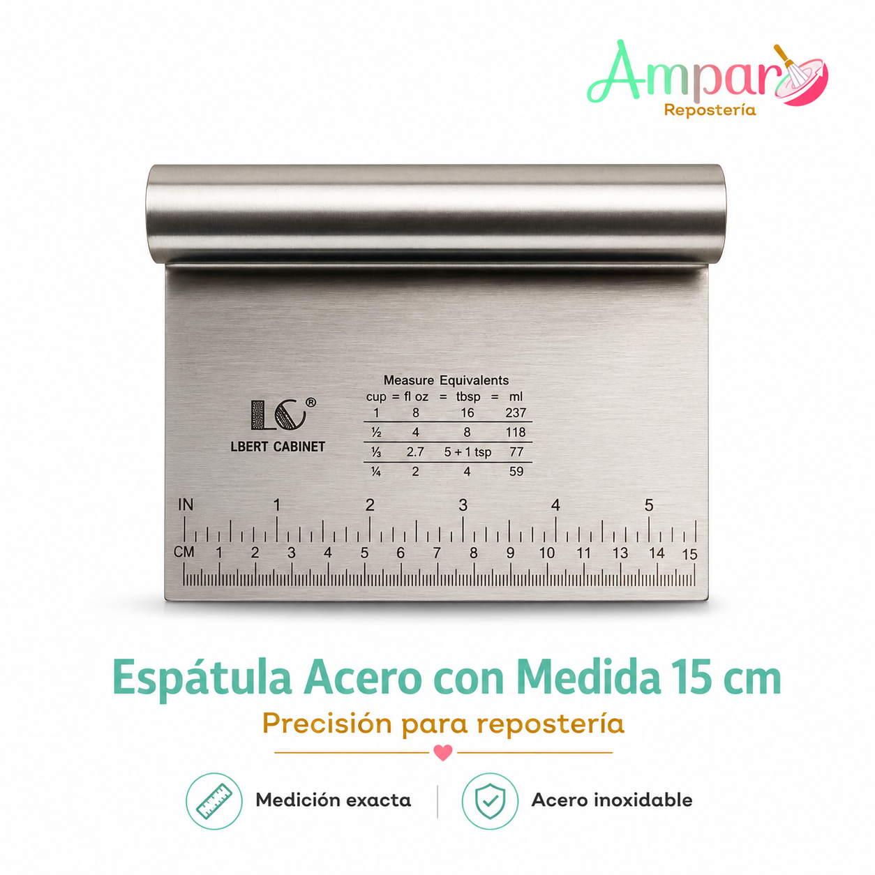 Espátula con Regla 15 cm Acero Inoxidable para Repostería y Cocina