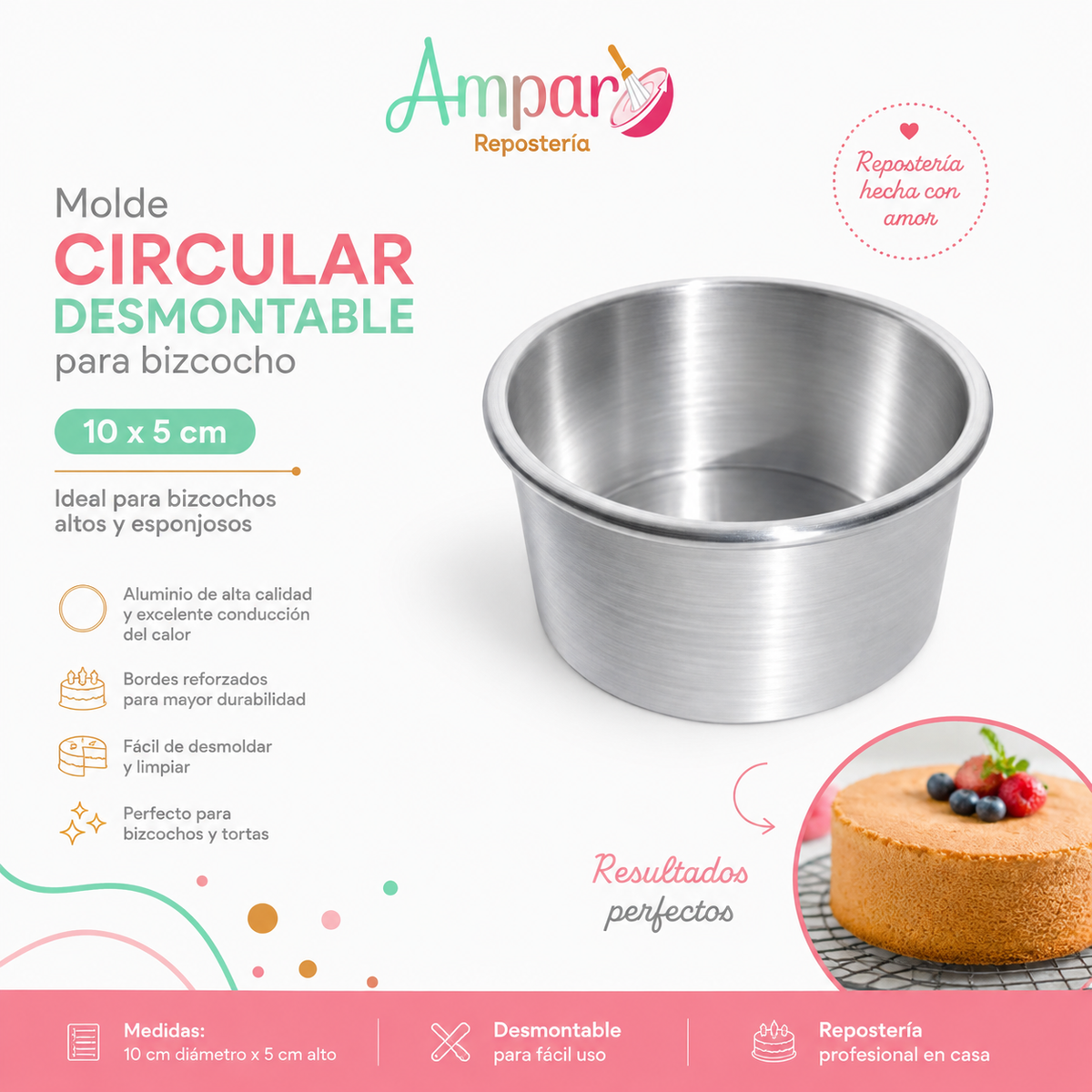 Molde Circular Desmontable para Bizcocho 10*5 cm