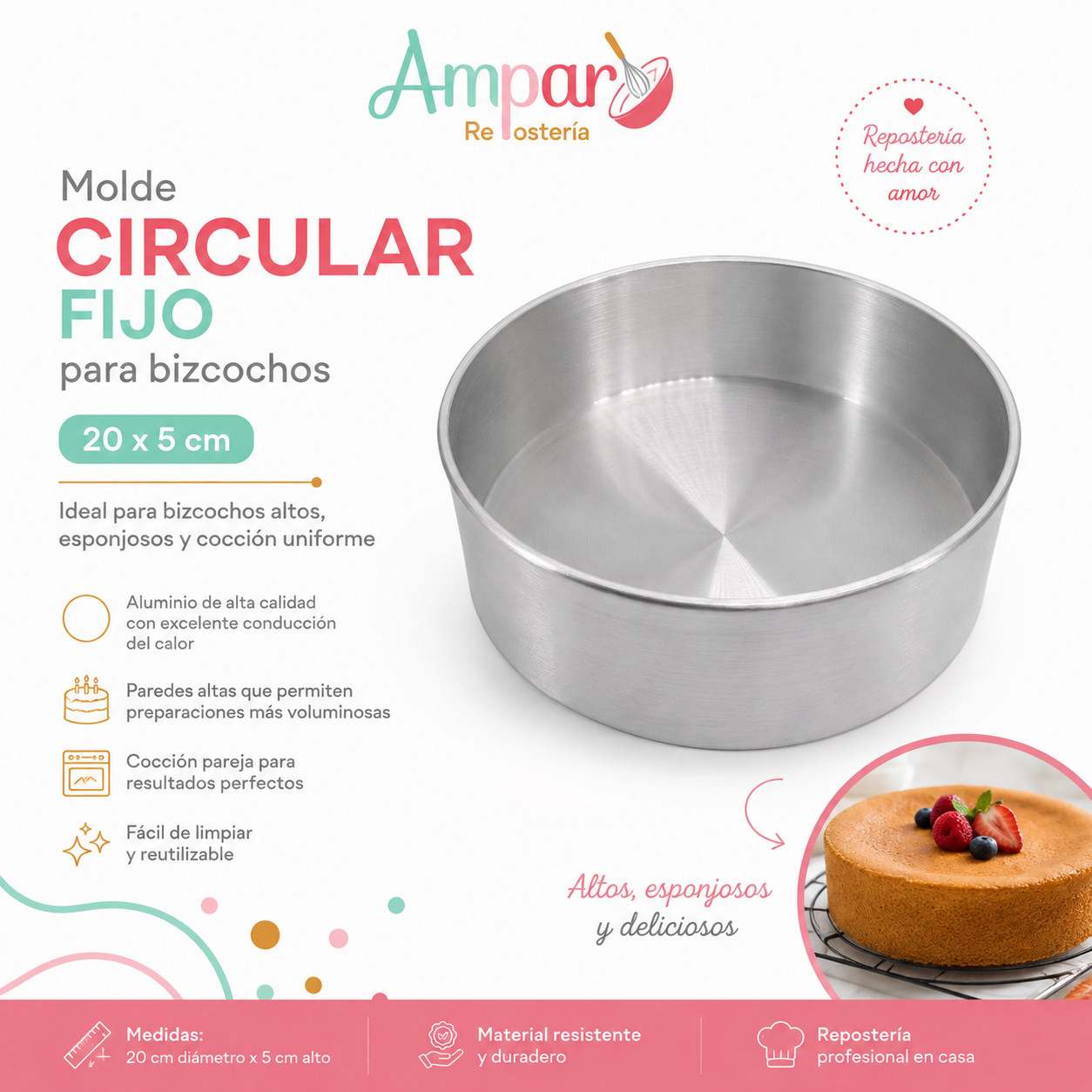Molde Circular Fijo para Bizcochos 20 x 5 cm