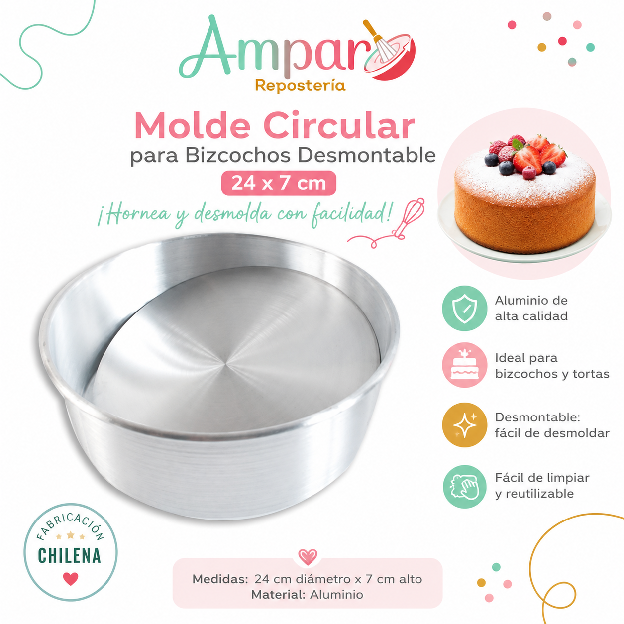 Molde Circular para Bizcochos Desmontable 24*7 cm