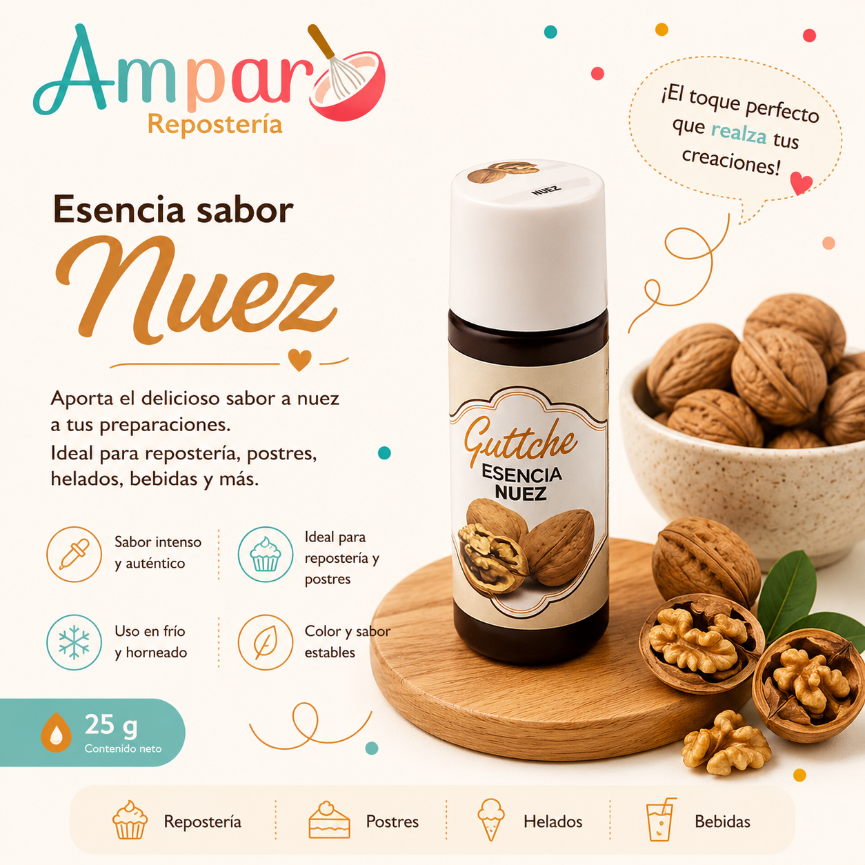 Esencia Sabor Nuez Guttche 25 g