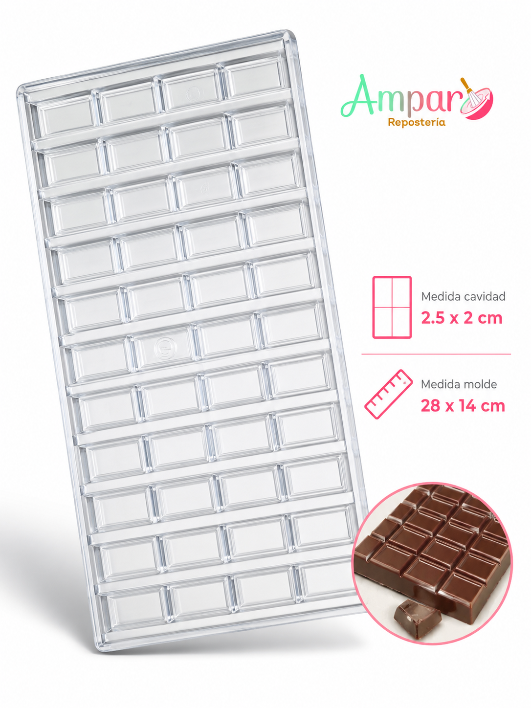 Molde Policarbonato Chocolate México – Barras de Chocolate 28x14 cm