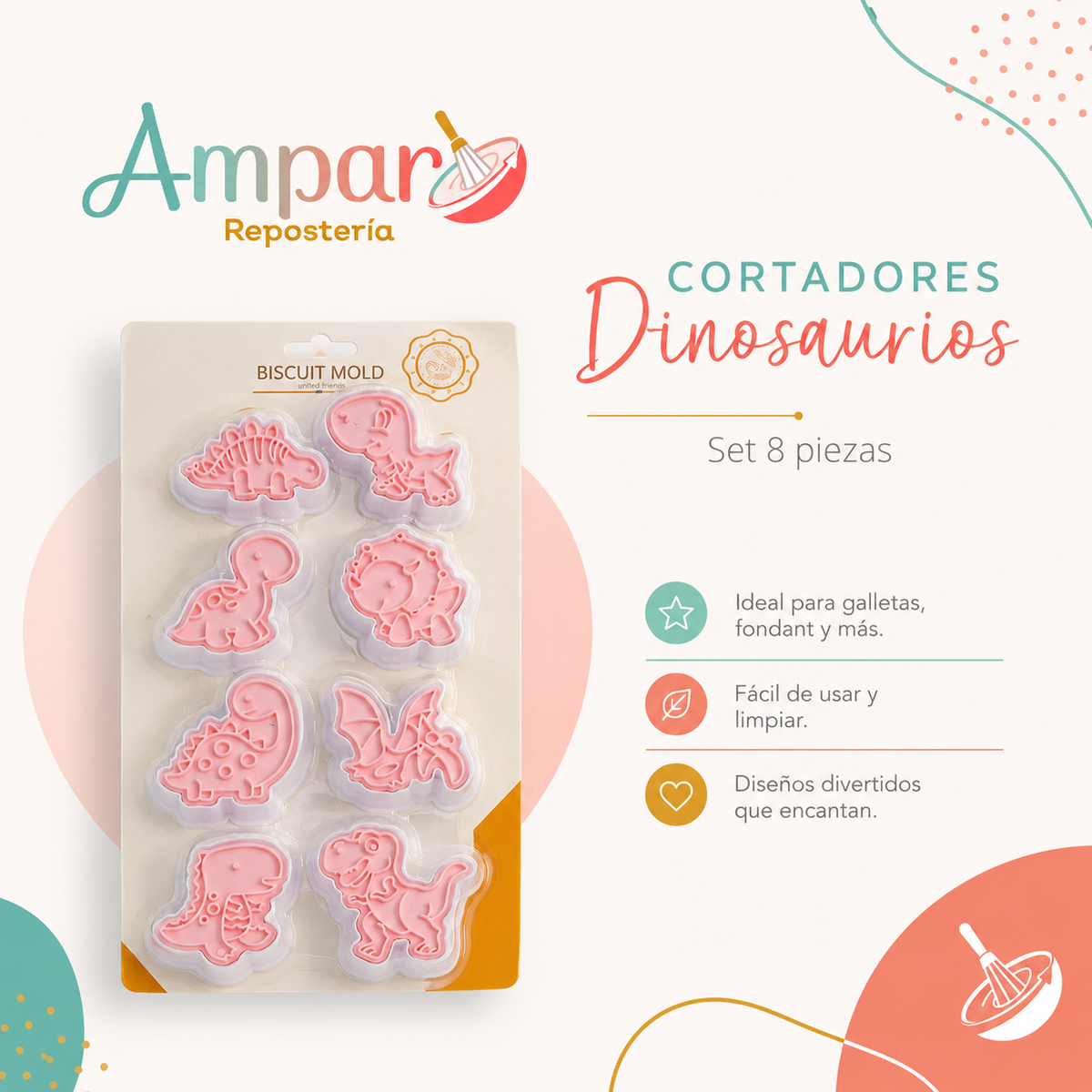 Cortador de Galletas Set Dinosaurios – 8 Piezas