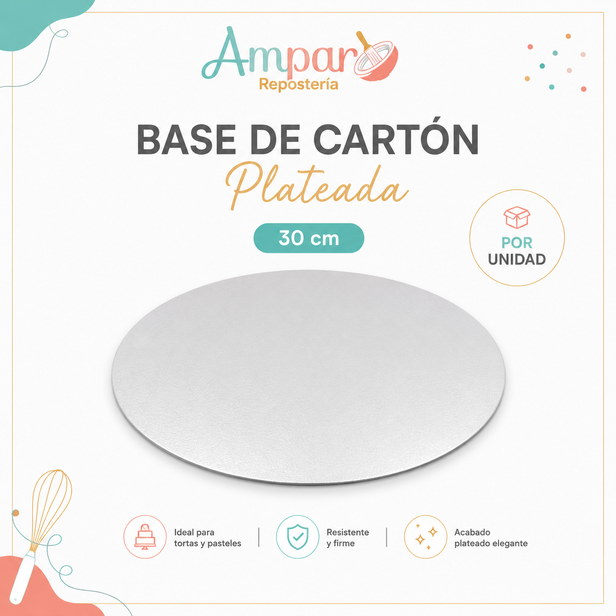 Base de Cartón Plateada Redonda 30 cm – Por Unidad