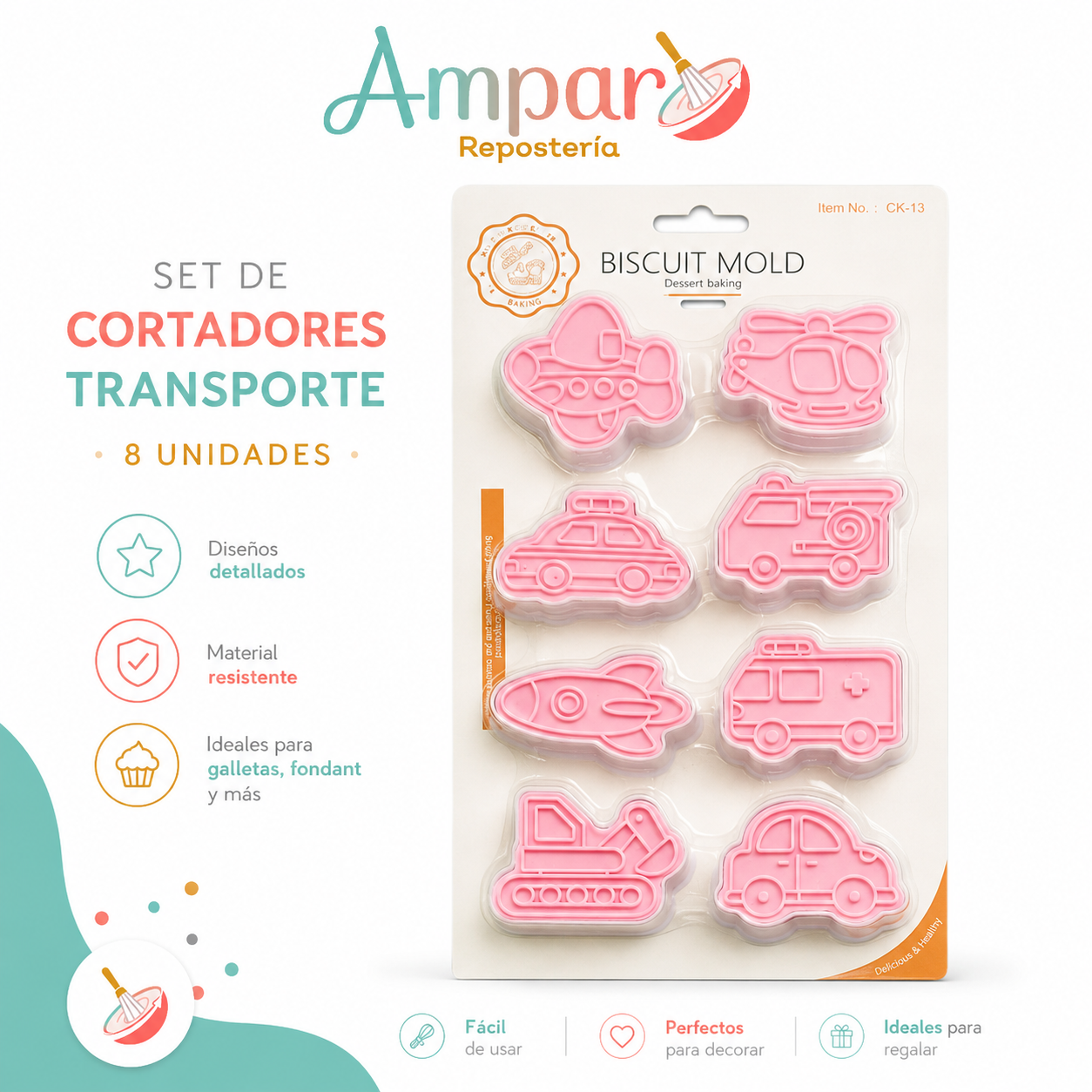 Set de Cortadores de Galletas Transporte – 8 Piezas