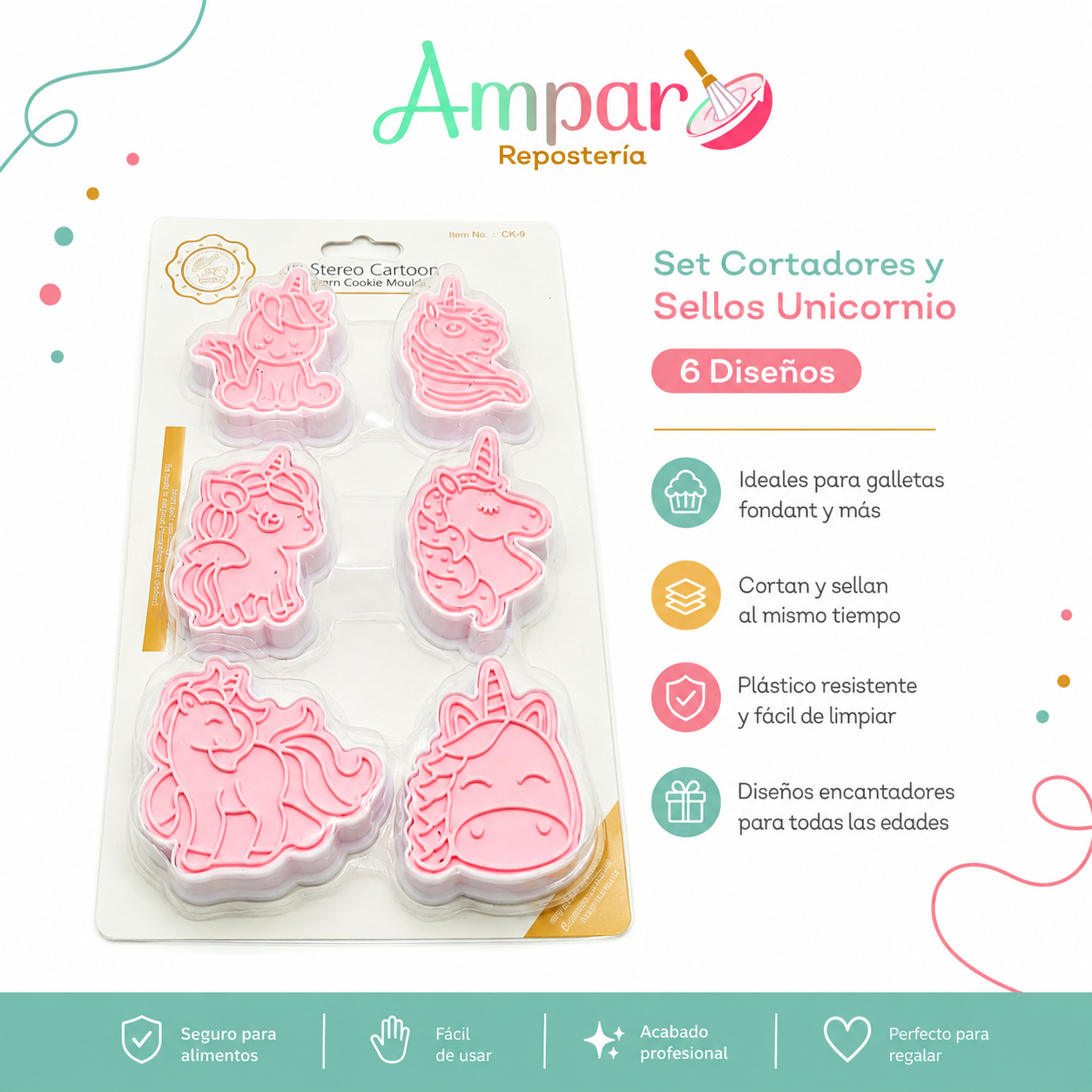 Cortador de Galletas Set Diseño unicornio 6 Piezas