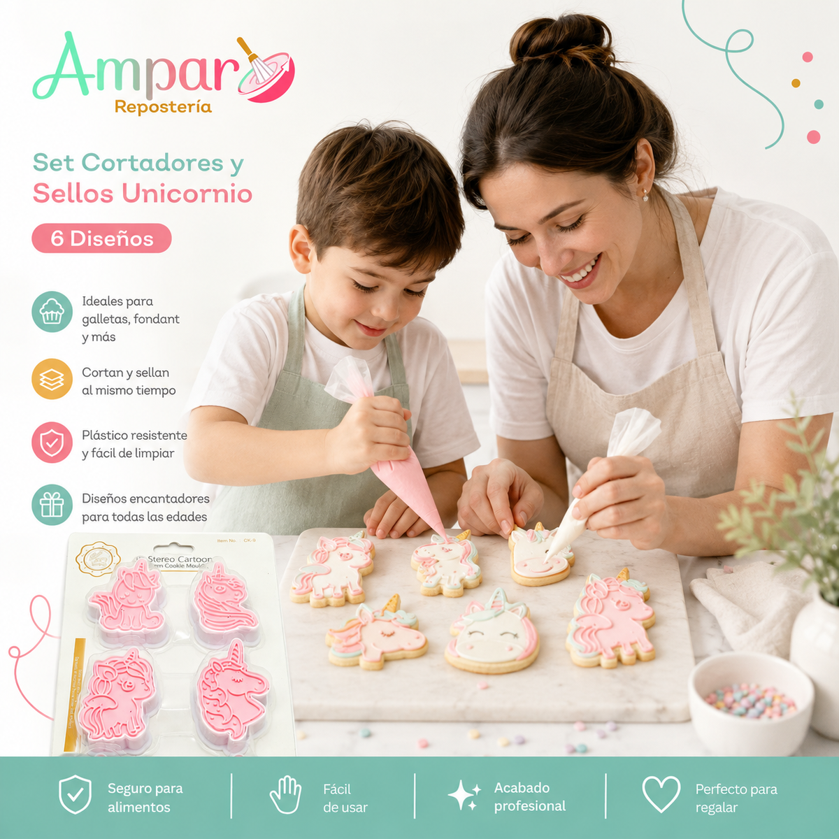 Cortador de Galletas Set Diseño unicornio 6 Piezas