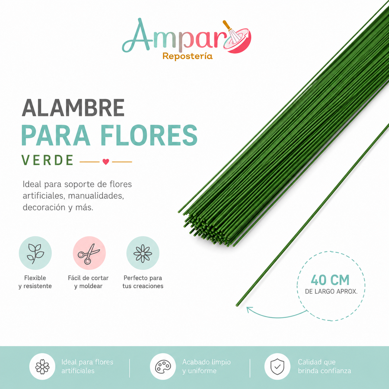 Alambre para flores verde  40 cm