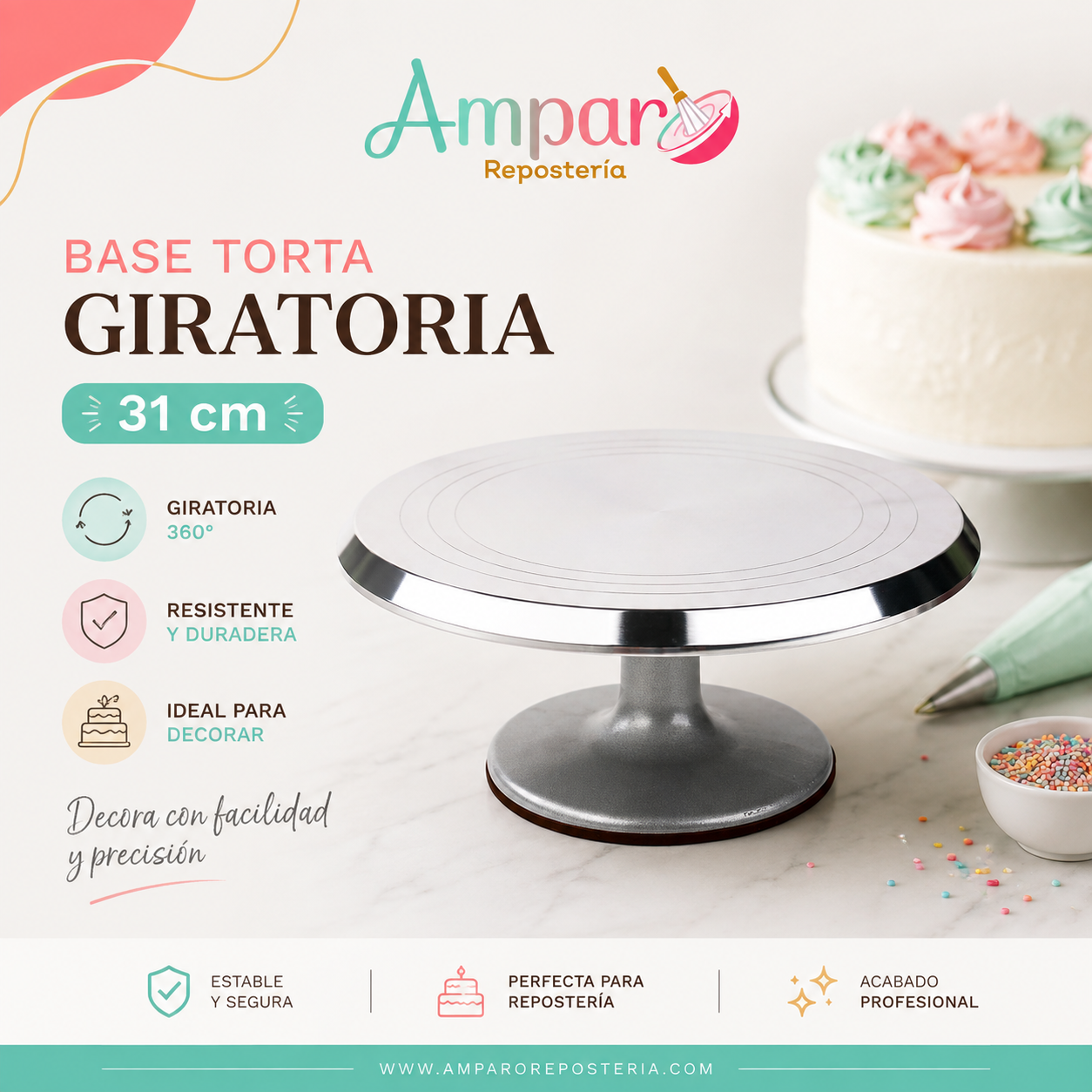 Base Giratoria para Decoración de Tortas 31 cm