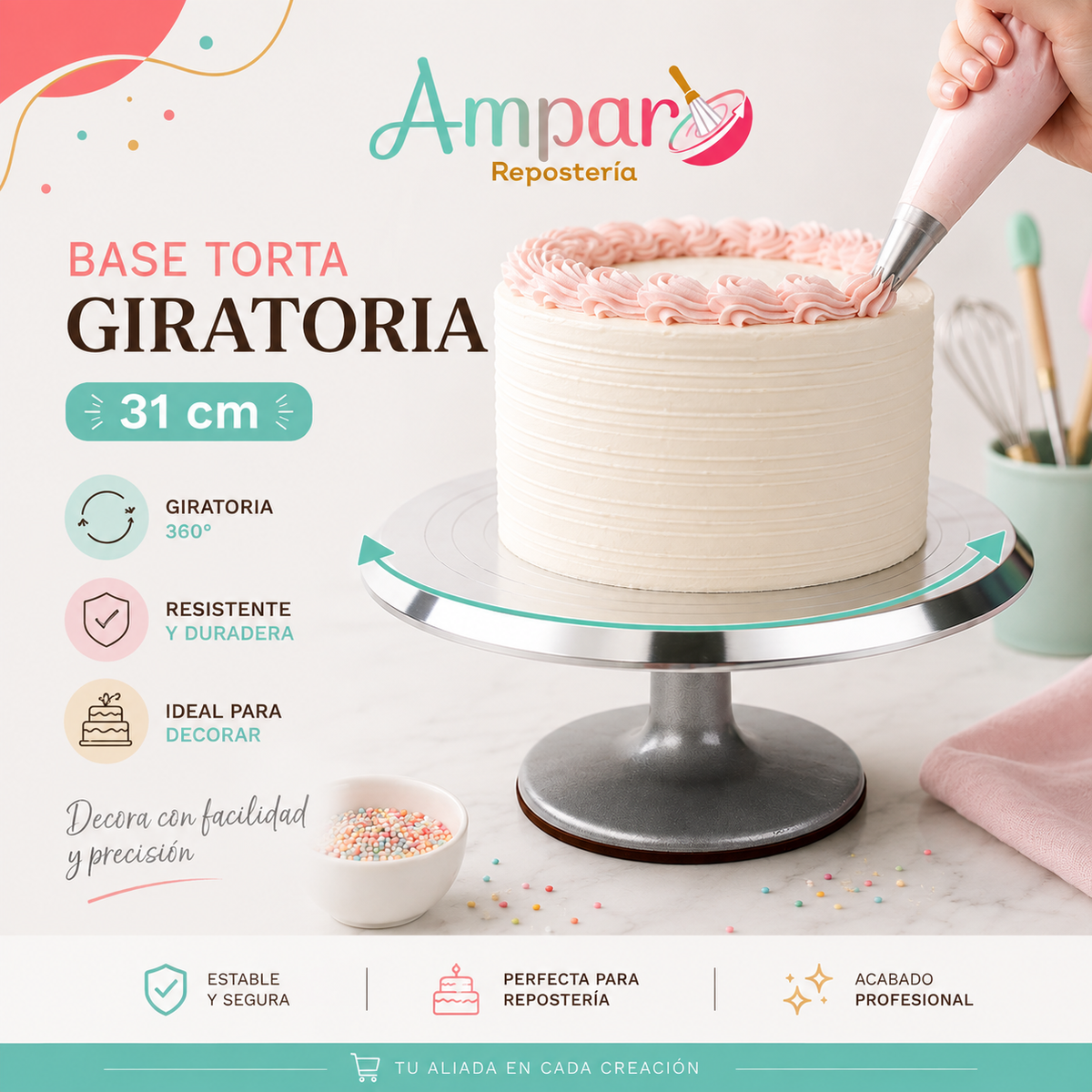 Base Giratoria para Decoración de Tortas 31 cm