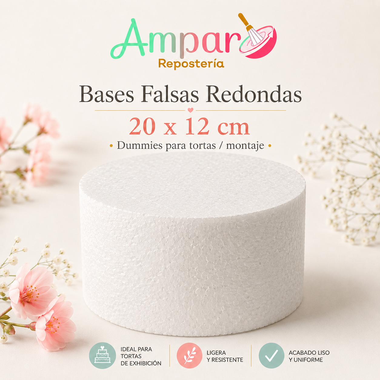 Bases falsas redondas 20*12 cm— Dummies para tortas / montaje