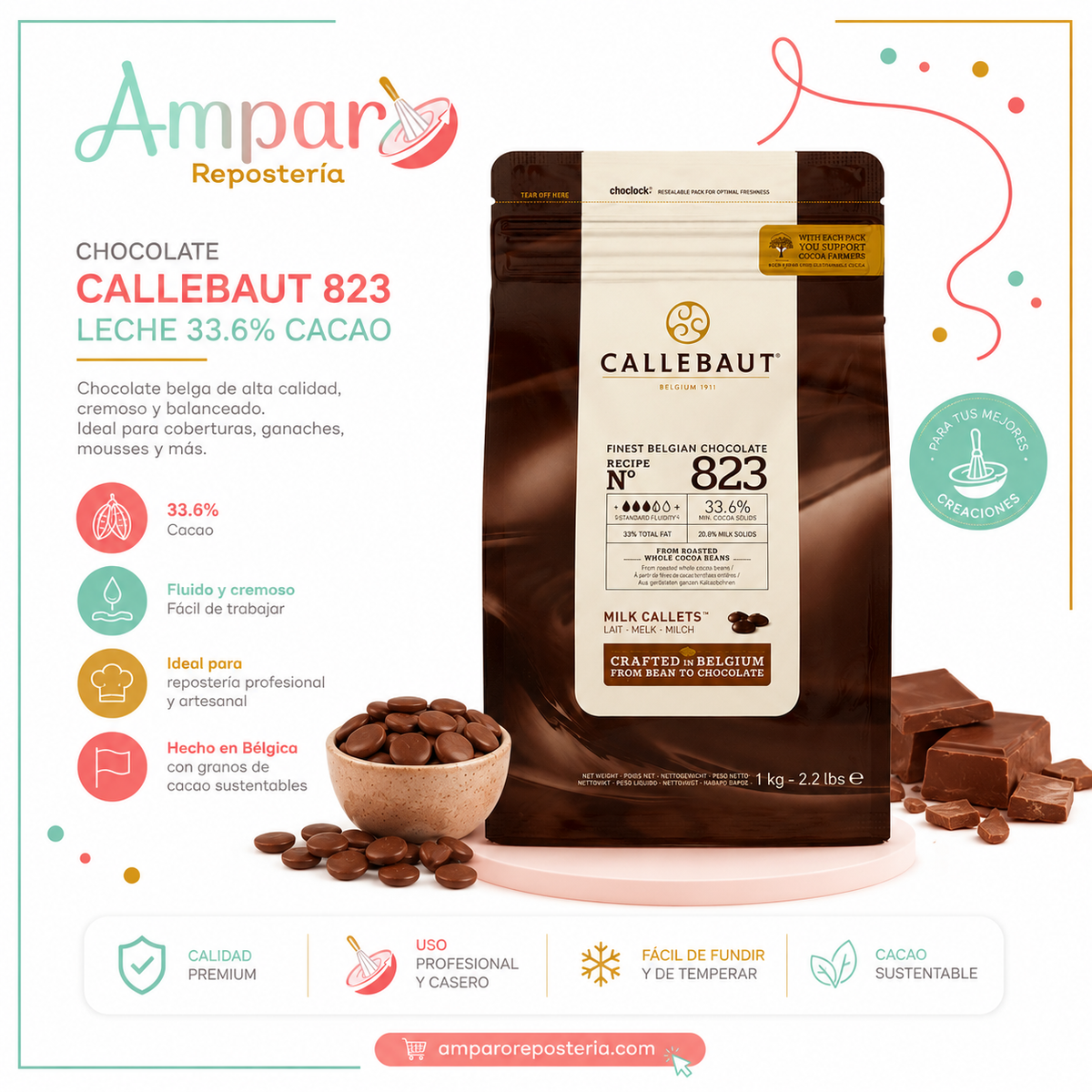 Chocolate Callebaut 823 Leche 33.6% Cacao – 1 kg
