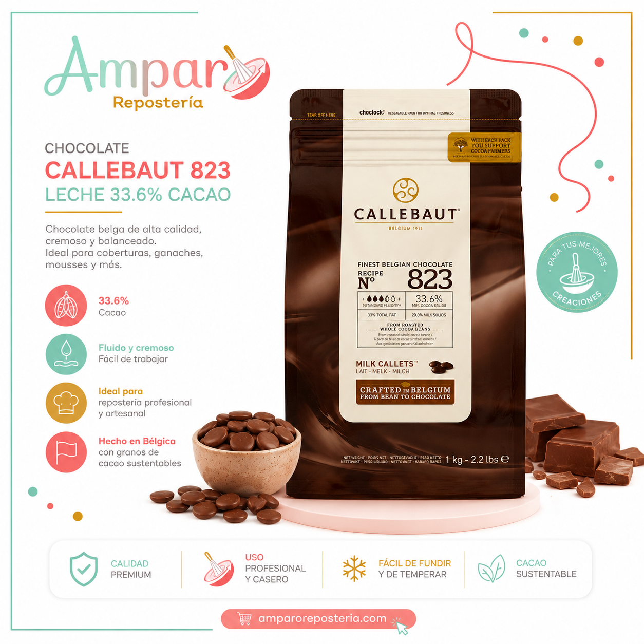 Chocolate Callebaut 823 Leche 33.6% Cacao – 1 kg