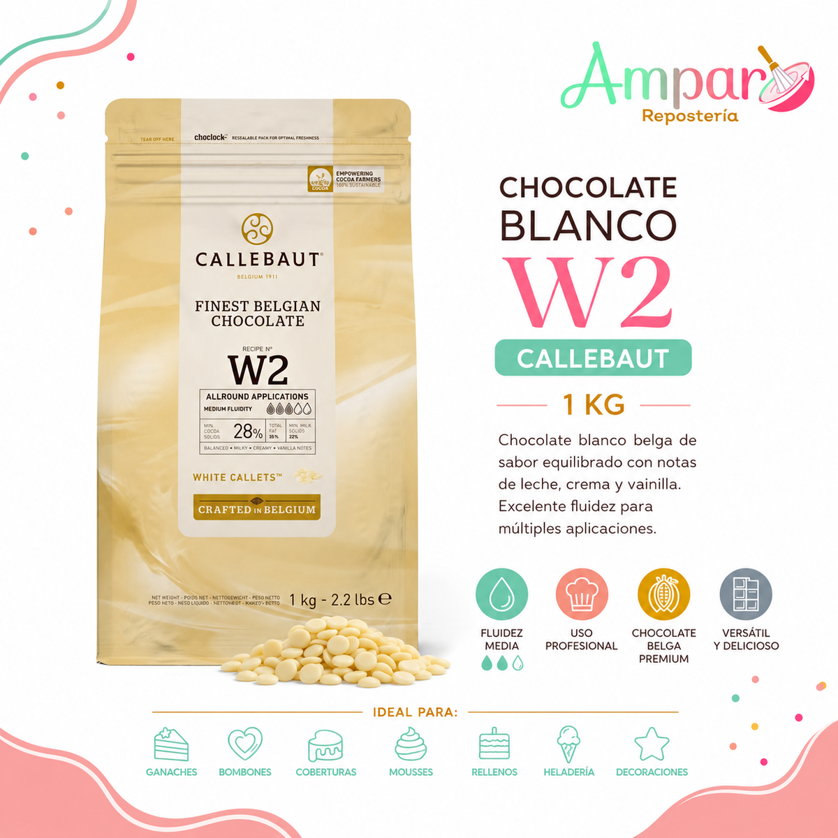 Chocolate Blanco Callebaut W2 – Bolsa 1 kg