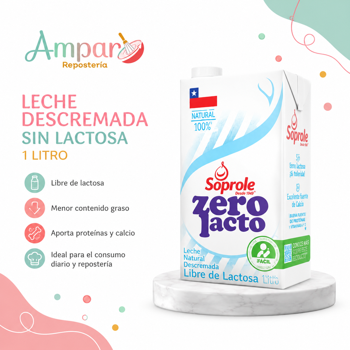 Leche Descremada Sin Lactosa Soprole 1 Litro