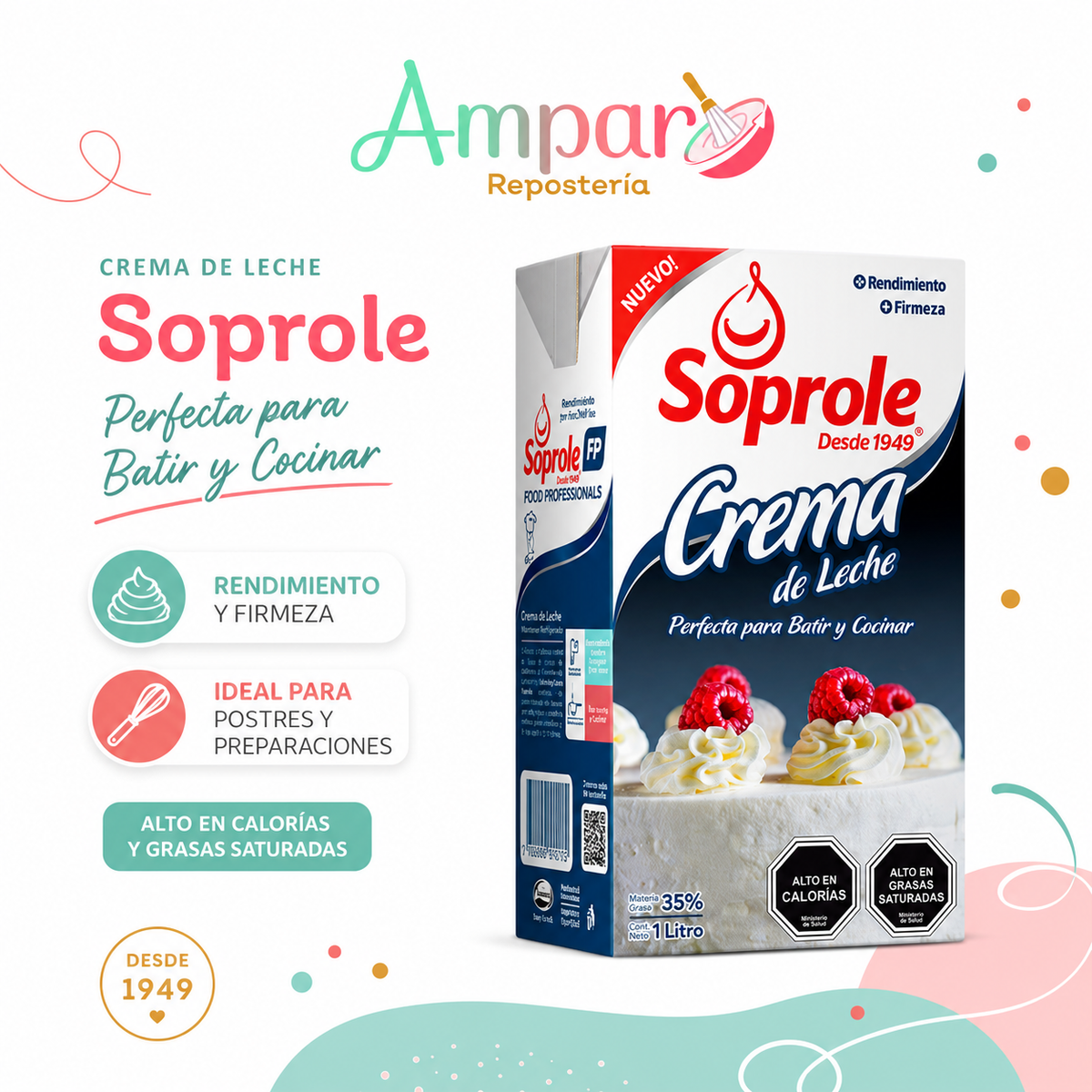 Crema para Batir Soprole UHT 35% Materia Grasa – 1 Litro