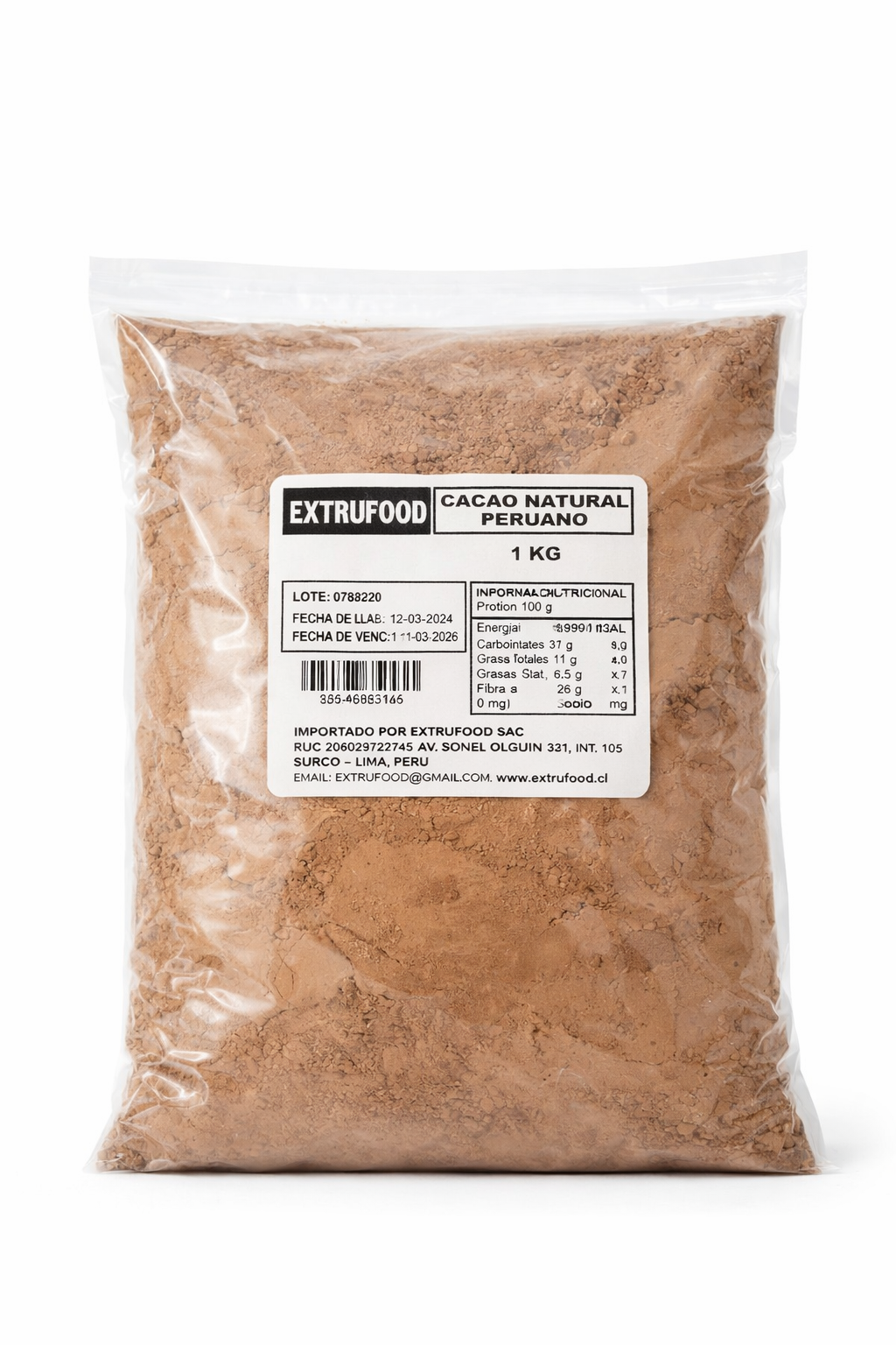 Cacao natural peruano extrufood 1 kg