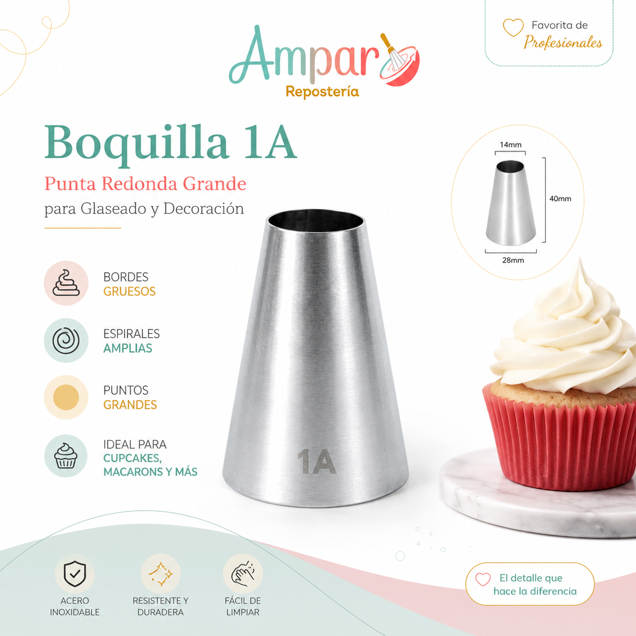 Boquilla 1A – Para glaseado y decoración de repostería