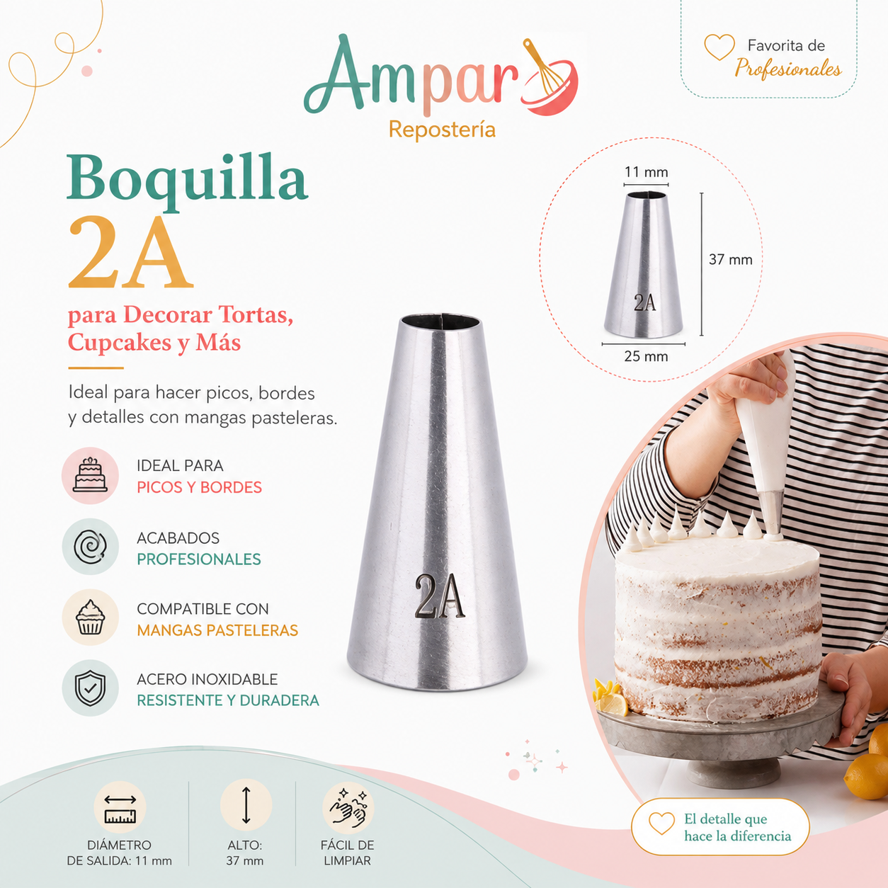 Boquilla 2A para Decoración de Repostería – Punta Redonda de Acero Inoxidable