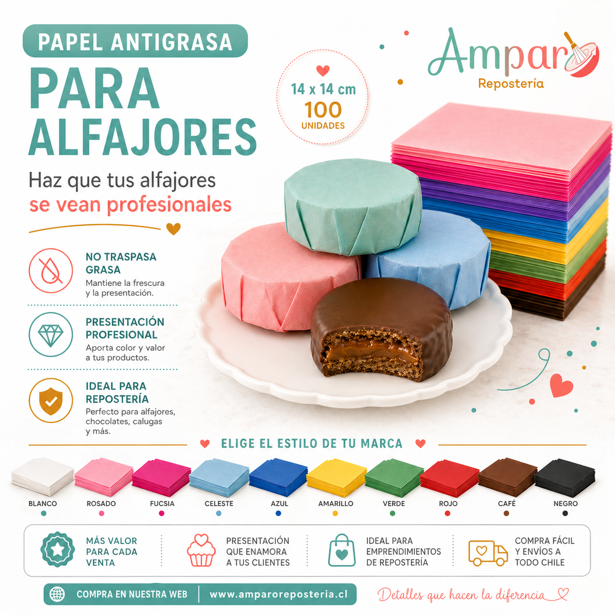 Papel para alfajor antigrasa varios colores | Alfajor o calugas (100 unidades)