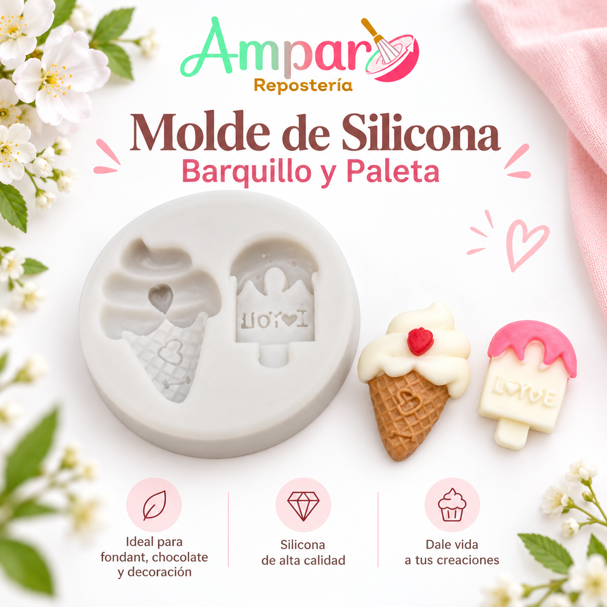 Molde de Silicona Barquillo y Paleta | Repostería Creativa