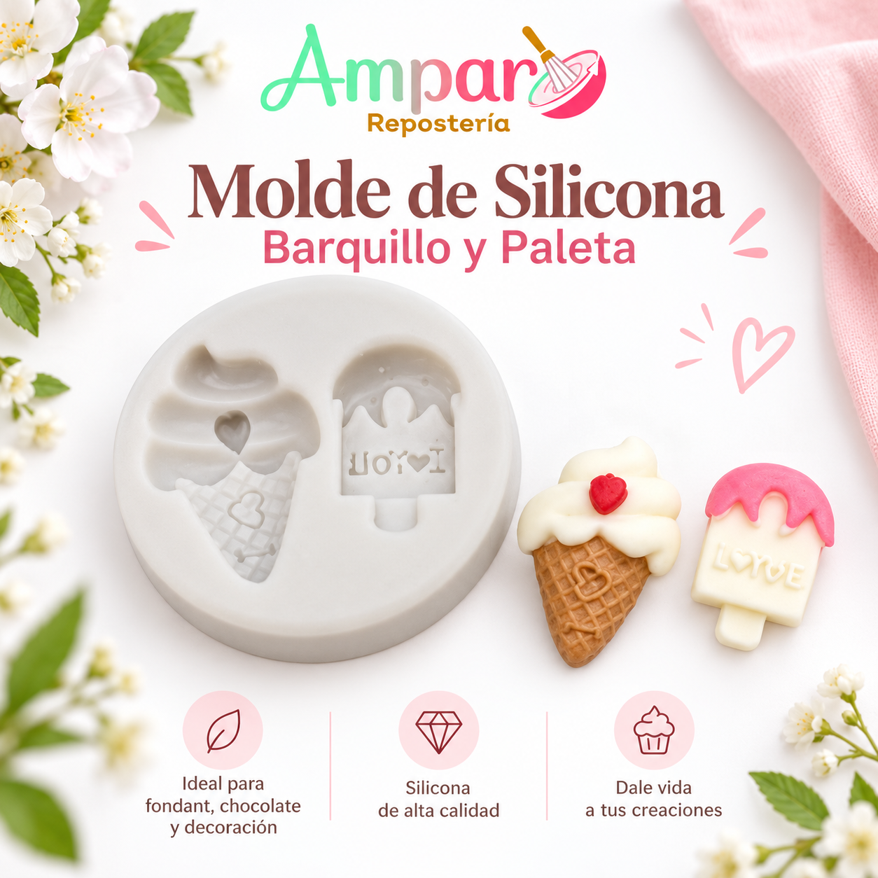 Molde de Silicona Barquillo y Paleta | Repostería Creativa