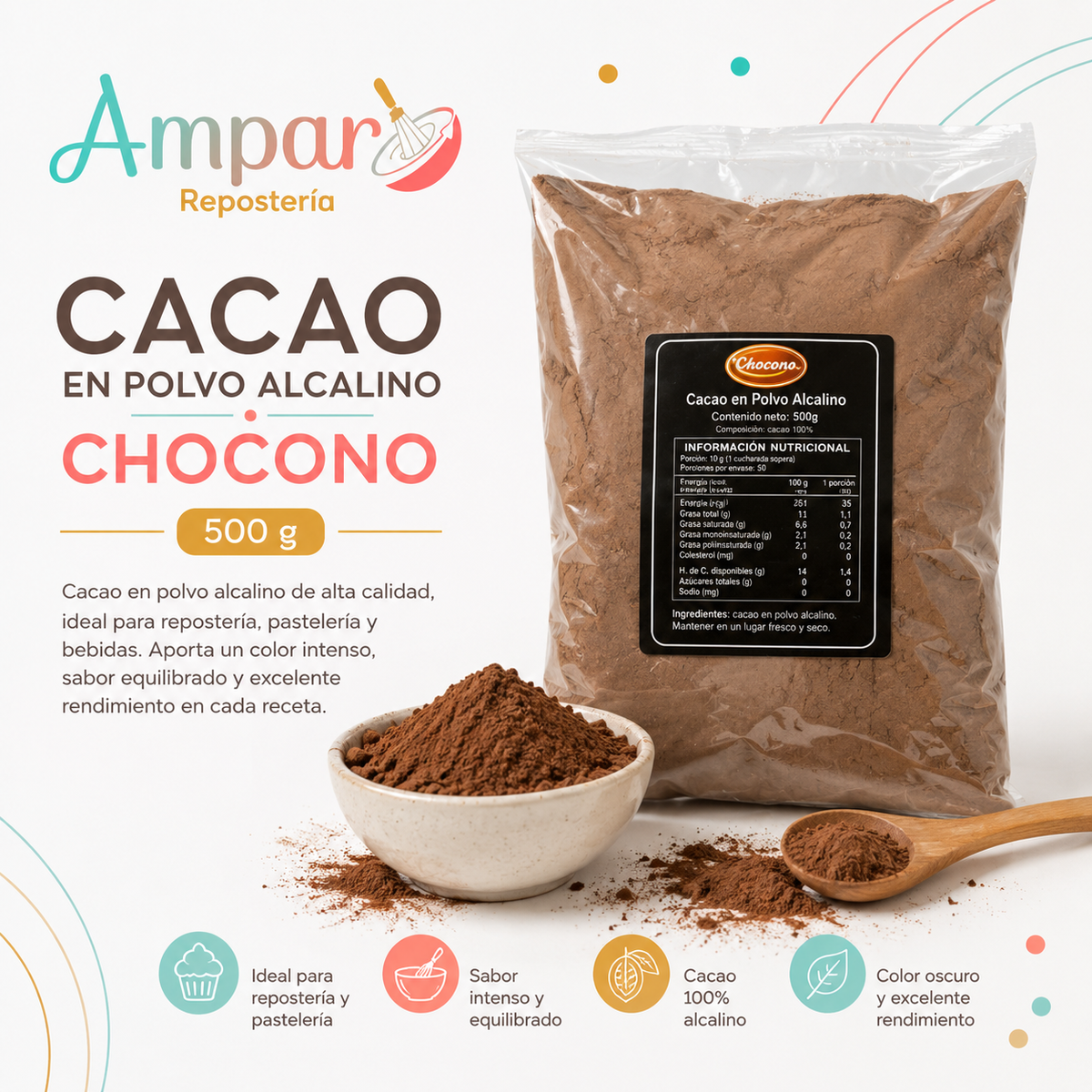 Cacao en Polvo Alcalino Chocono 500 g – Ideal para Repostería