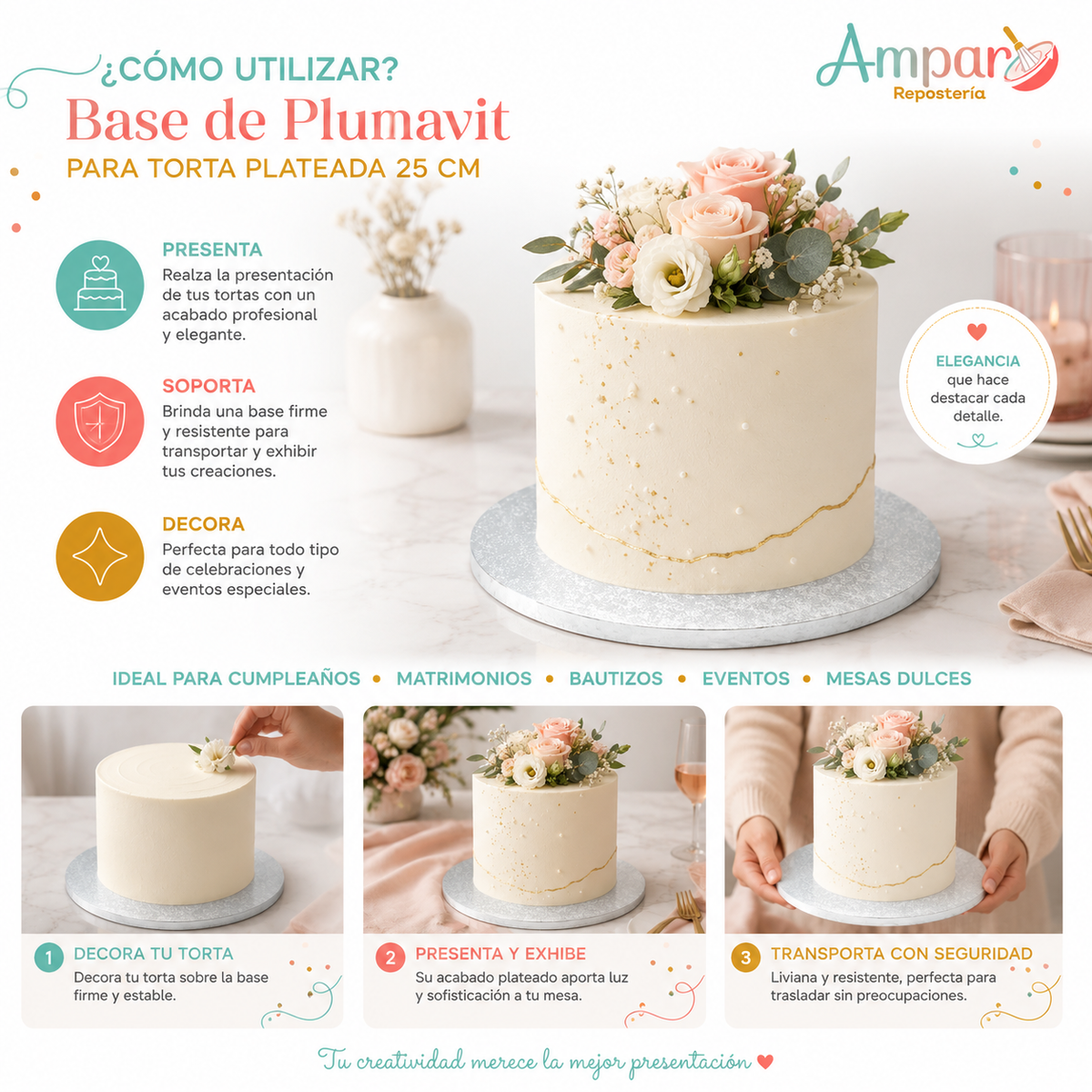 Base de Plumavit para Torta Plateada 25 cm