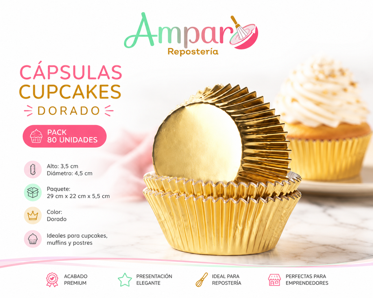 Cápsulas Cupcakes Dorado – Pack 80 Unidades
