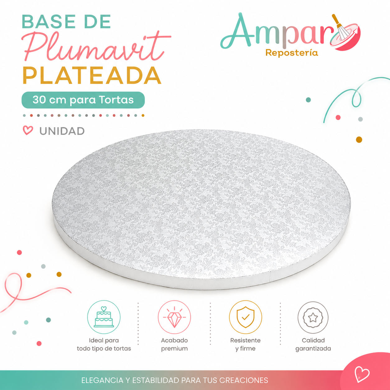 Base de Plumavit Plateada 30 cm para Tortas – Unidad