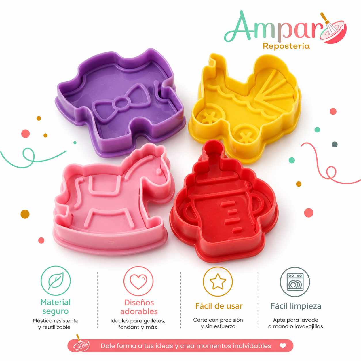 Cortadores Plásticos Baby Shower – Set 4 Figuras