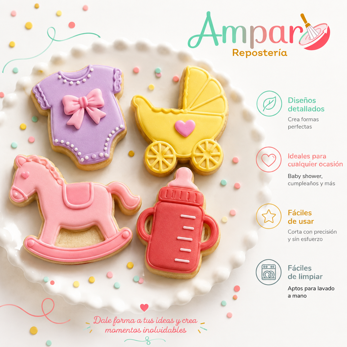 Cortadores Plásticos Baby Shower – Set 4 Figuras