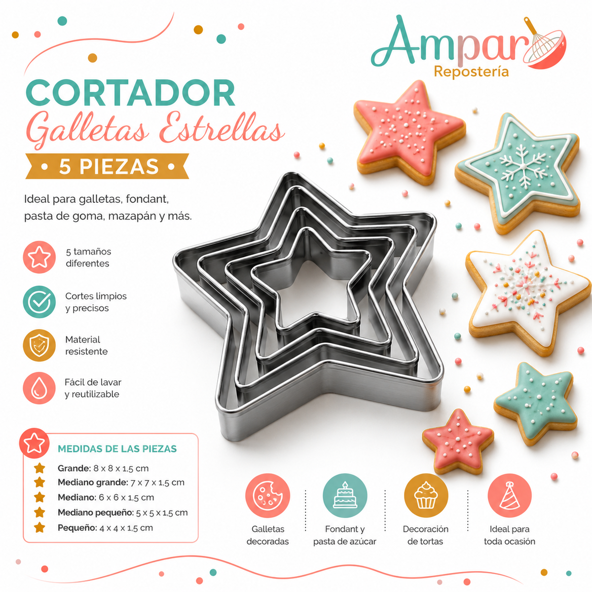 Cortador de Galletas Estrellas 5 Piezas
